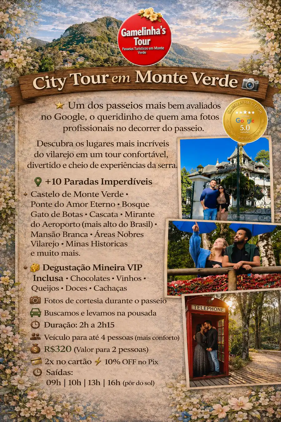 Flyer do city tour em Monte Verde