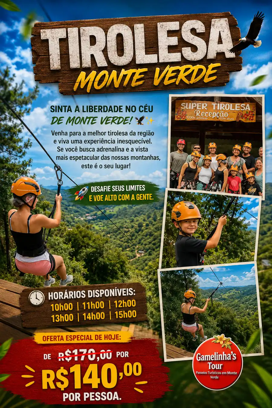 Flyer informativo da tirolesa